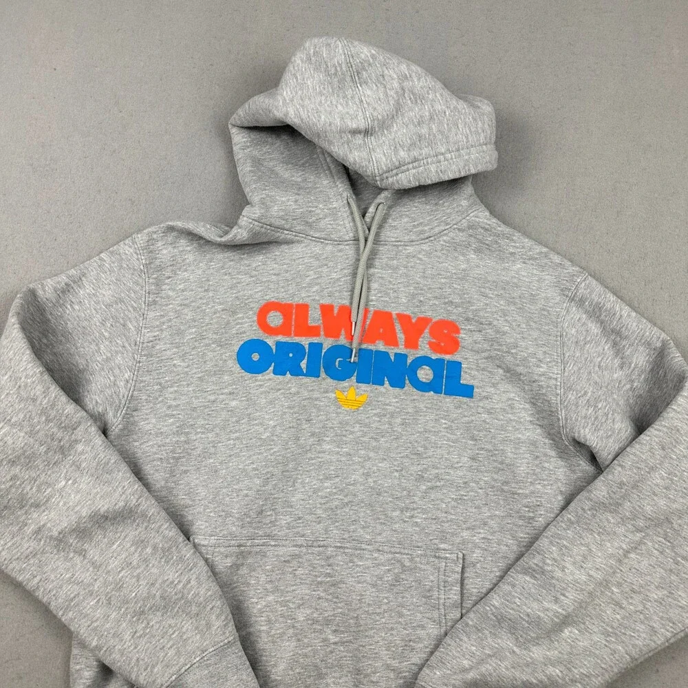 Adidas Hoodie Men Medium Gray Always Original Trefoil Logo Pullover Sweatshirt M